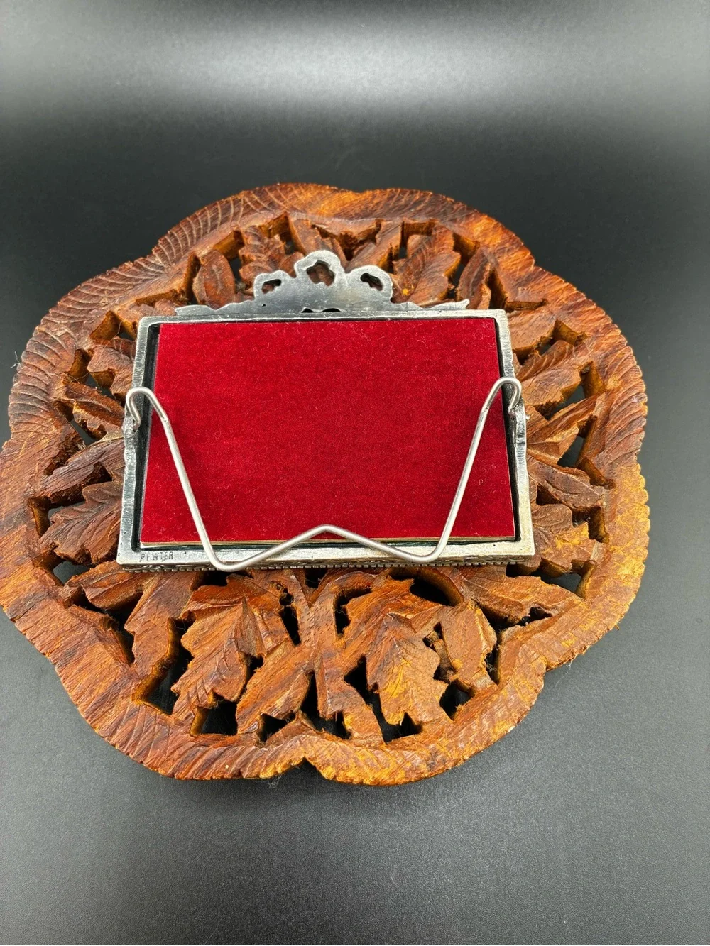 Ornate pewter Double‎ Photo Frame with floral bow on top